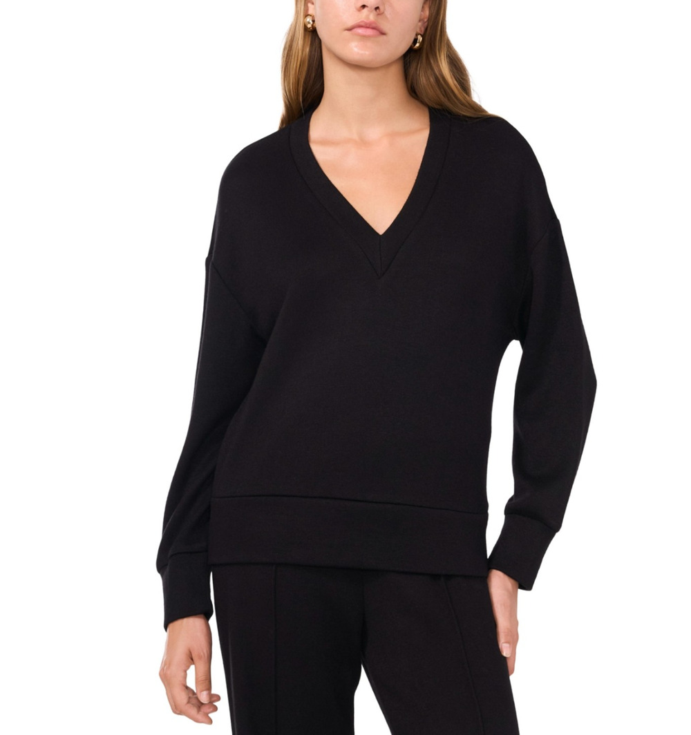 Vince Camuto Women Knit V-Neck Sweater Rich Black Size S